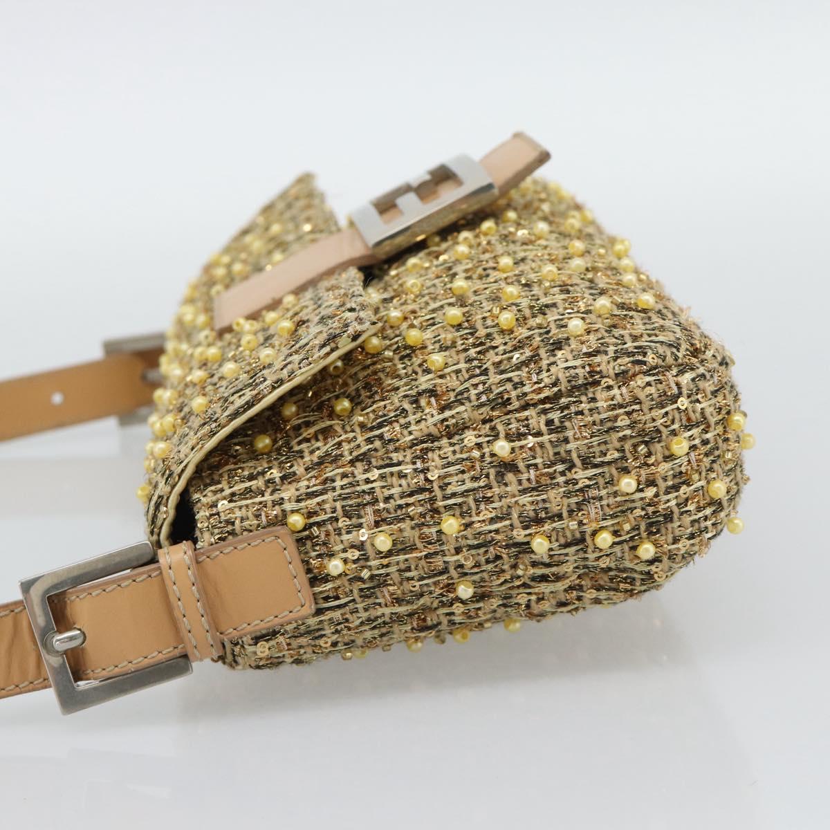FENDI Tweed Beads Mamma Baguette Shoulder Bag Gold Silver 8BR000 Auth yk20672SAM