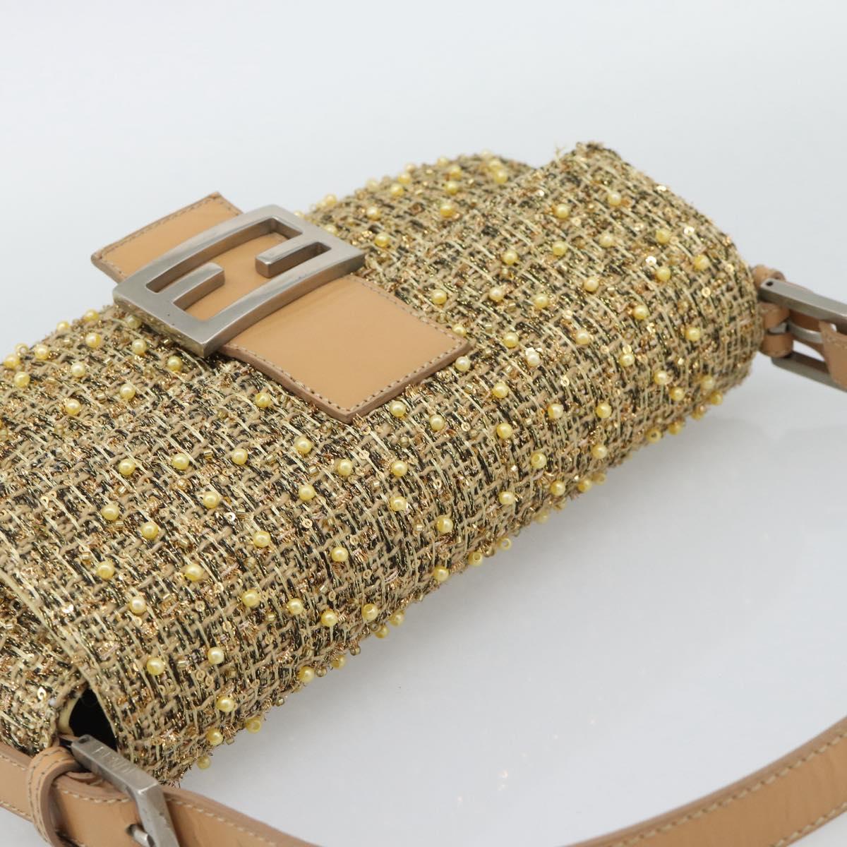 FENDI Tweed Beads Mamma Baguette Shoulder Bag Gold Silver 8BR000 Auth yk20672SAM