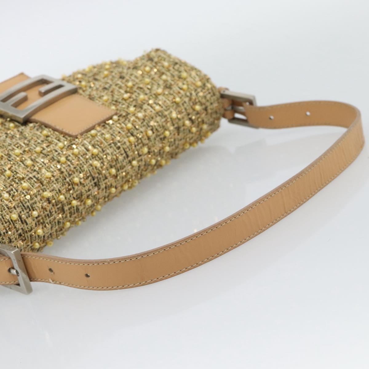 FENDI Tweed Beads Mamma Baguette Shoulder Bag Gold Silver 8BR000 Auth yk20672SAM