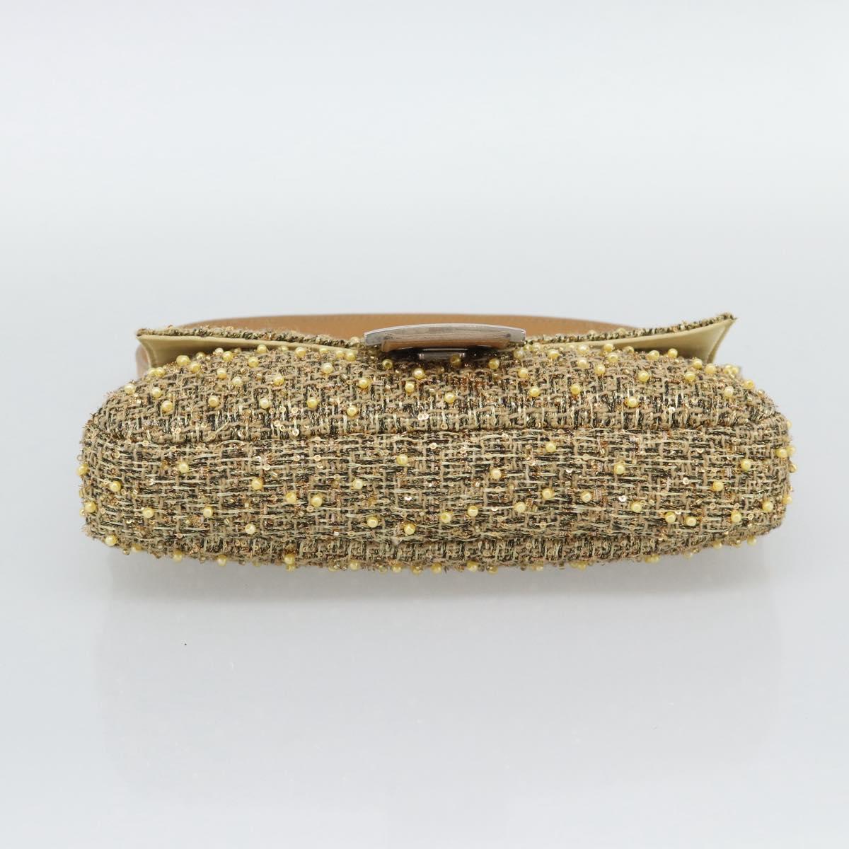 FENDI Tweed Beads Mamma Baguette Shoulder Bag Gold Silver 8BR000 Auth yk20672SAM