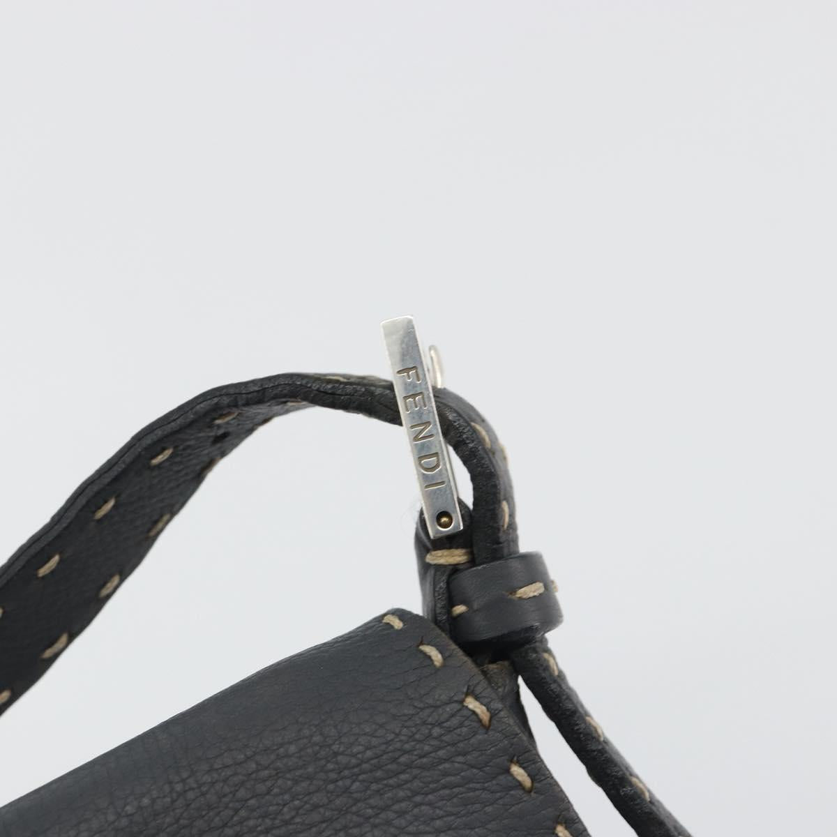 FENDI Celeria Mamma Baguette Shoulder Bag Leather Gray Silver Auth yk20674M