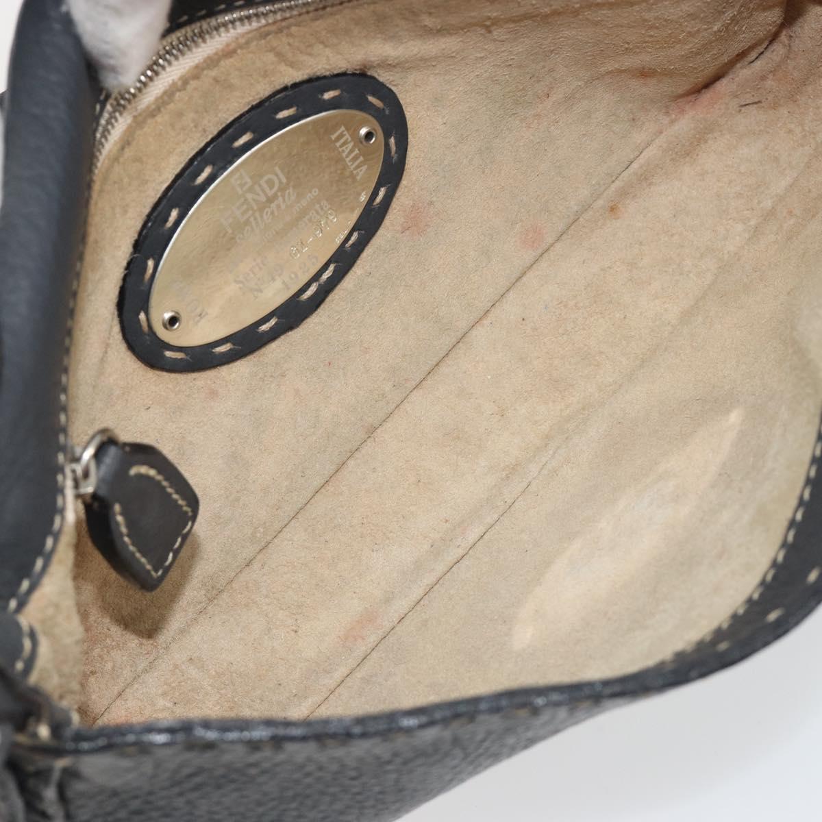 FENDI Celeria Mamma Baguette Shoulder Bag Leather Gray Silver Auth yk20674M
