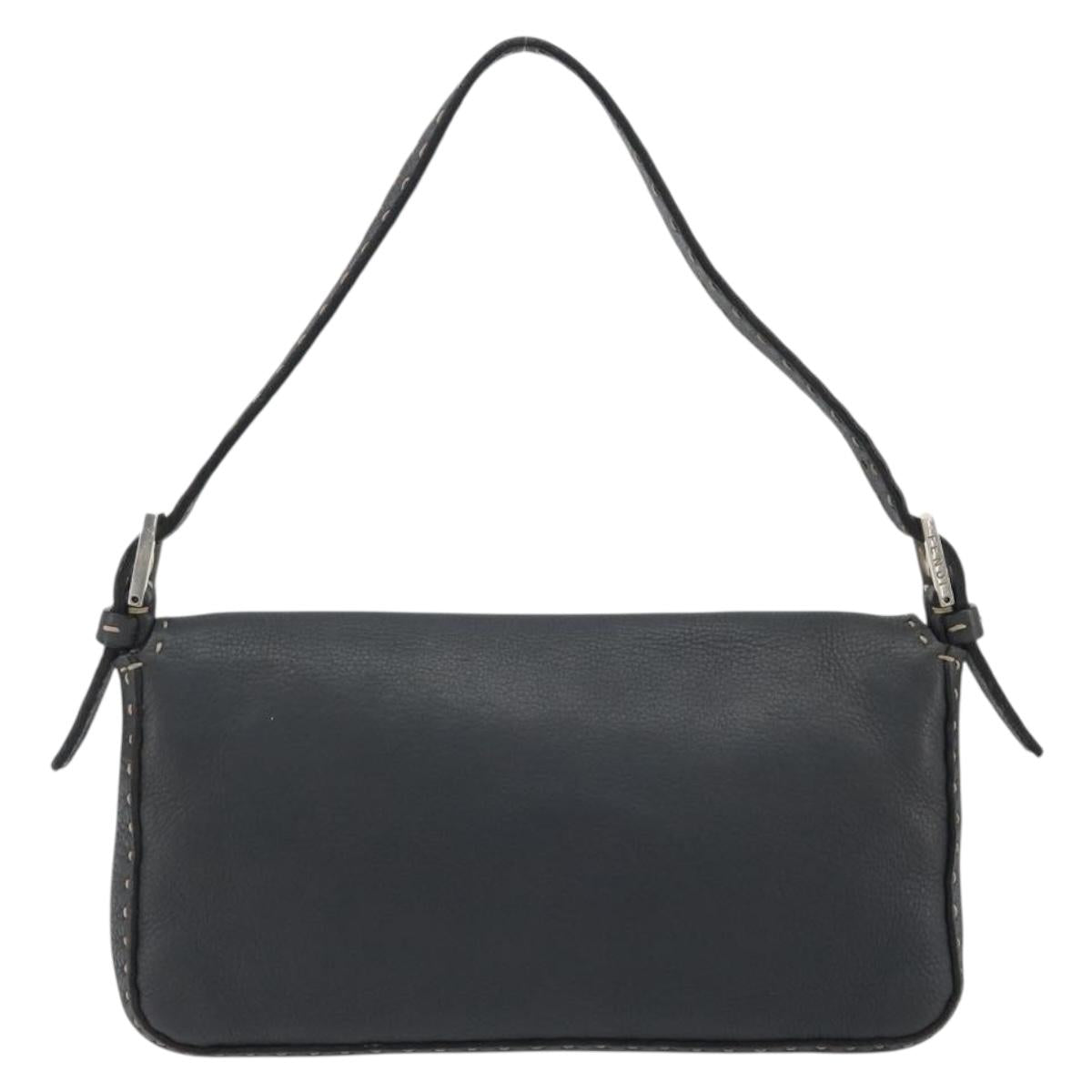 FENDI Celeria Mamma Baguette Shoulder Bag Leather Gray Silver Auth yk20674M