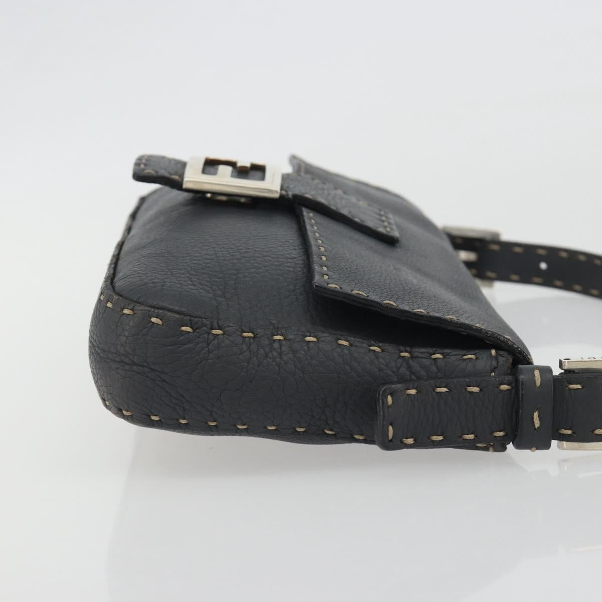FENDI Celeria Mamma Baguette Shoulder Bag Leather Gray Silver Auth yk20674M