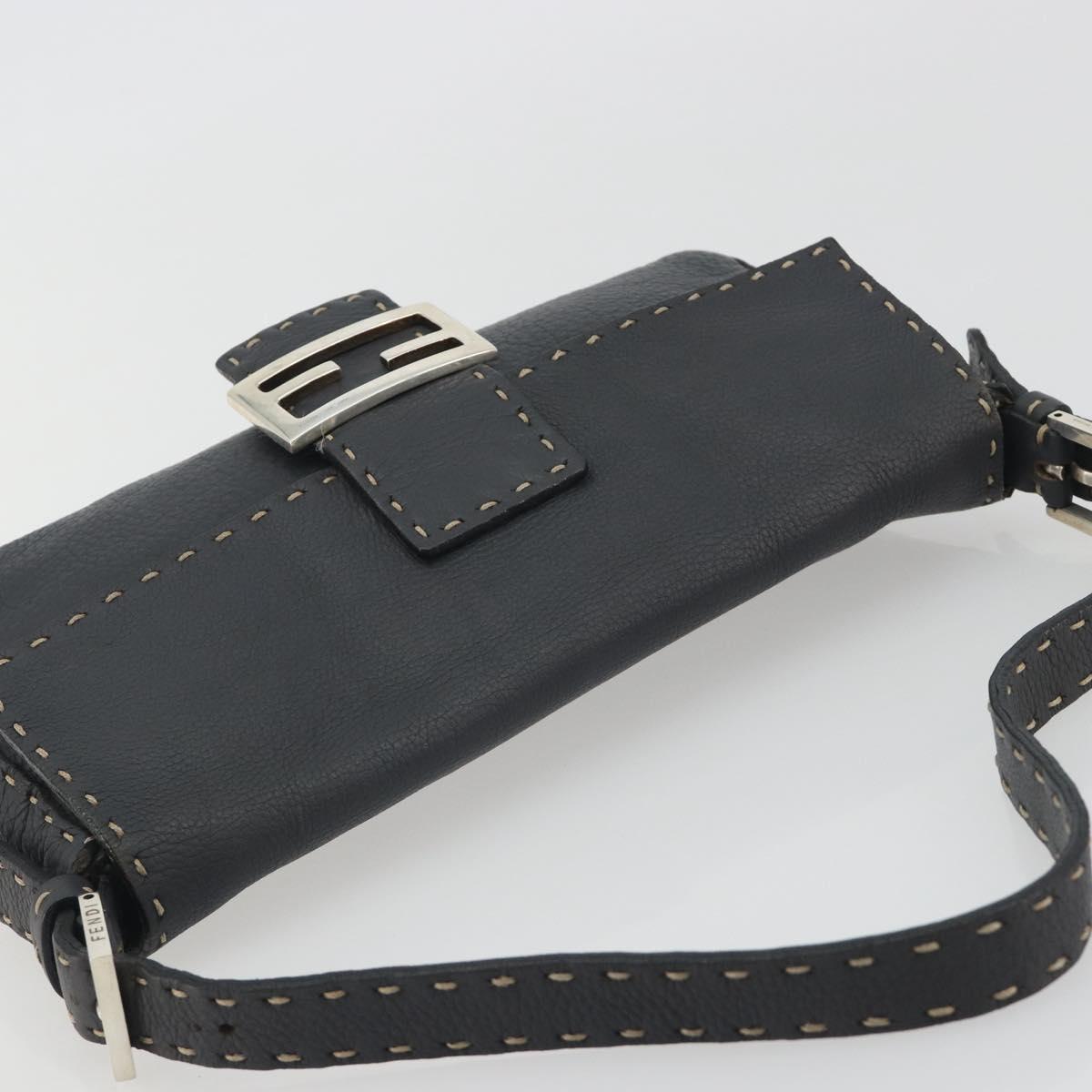 FENDI Celeria Mamma Baguette Shoulder Bag Leather Gray Silver Auth yk20674M
