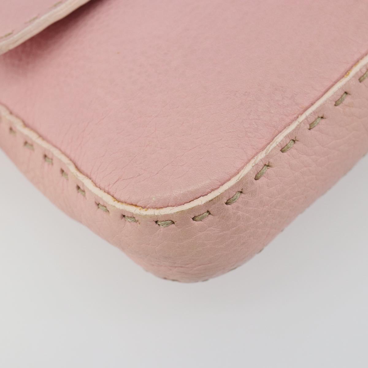 FENDI Celeria Mamma Baguette Shoulder Bag Leather Pink Silver Auth yk20675M