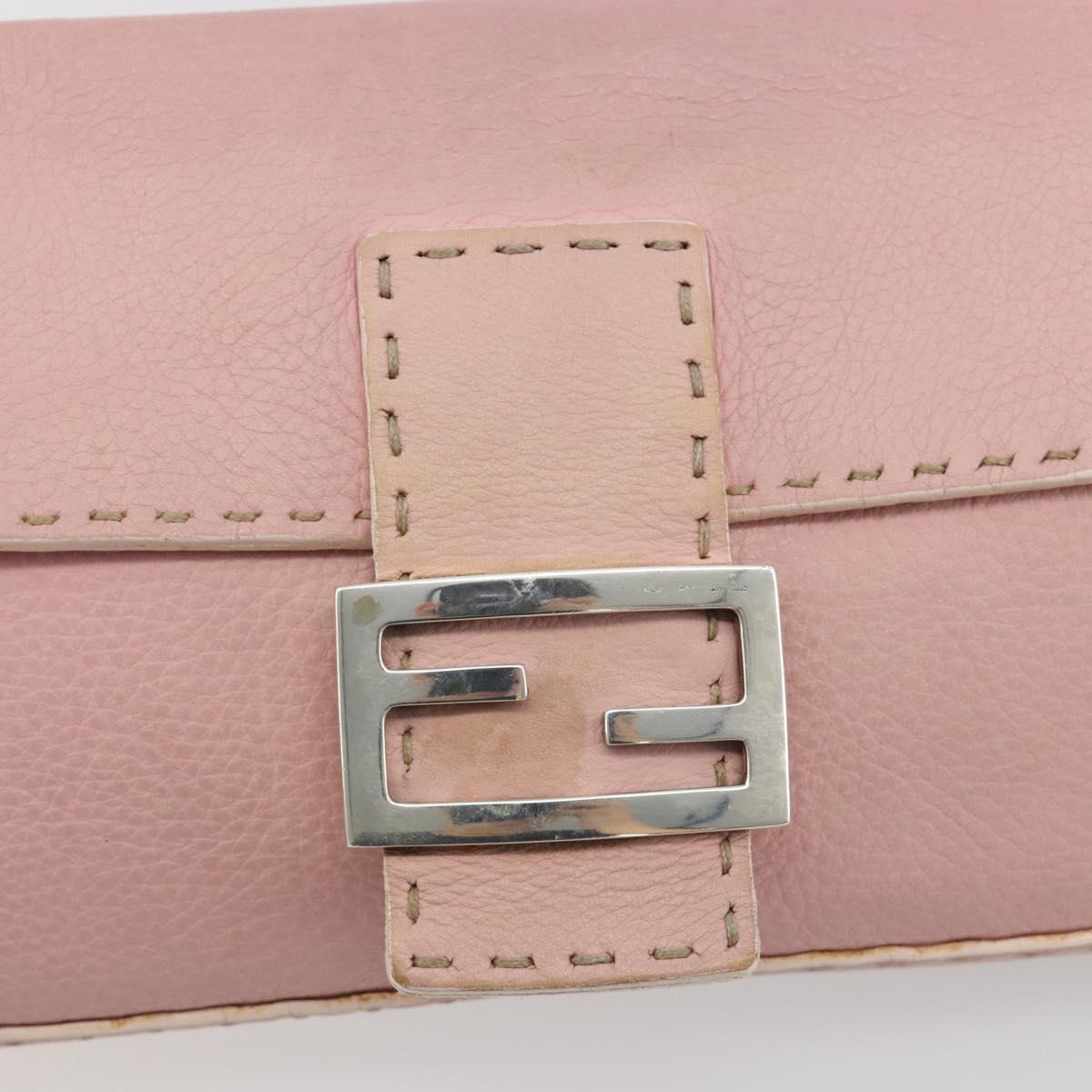 FENDI Celeria Mamma Baguette Shoulder Bag Leather Pink Silver Auth yk20675M