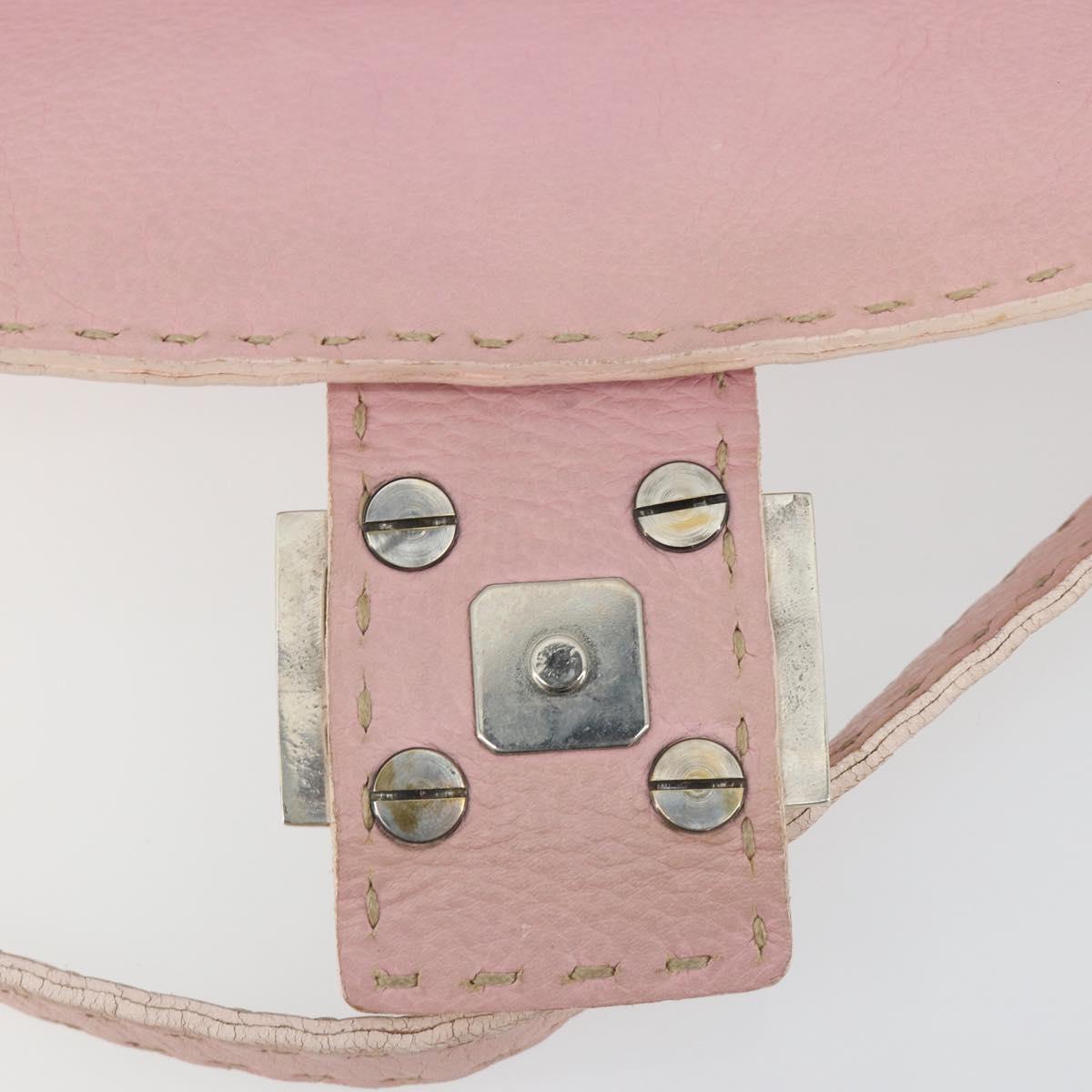 FENDI Celeria Mamma Baguette Shoulder Bag Leather Pink Silver Auth yk20675M