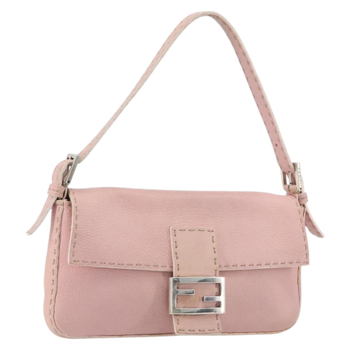 FENDI Celeria Mamma Baguette Shoulder Bag Leather Pink Silver Auth yk20675M