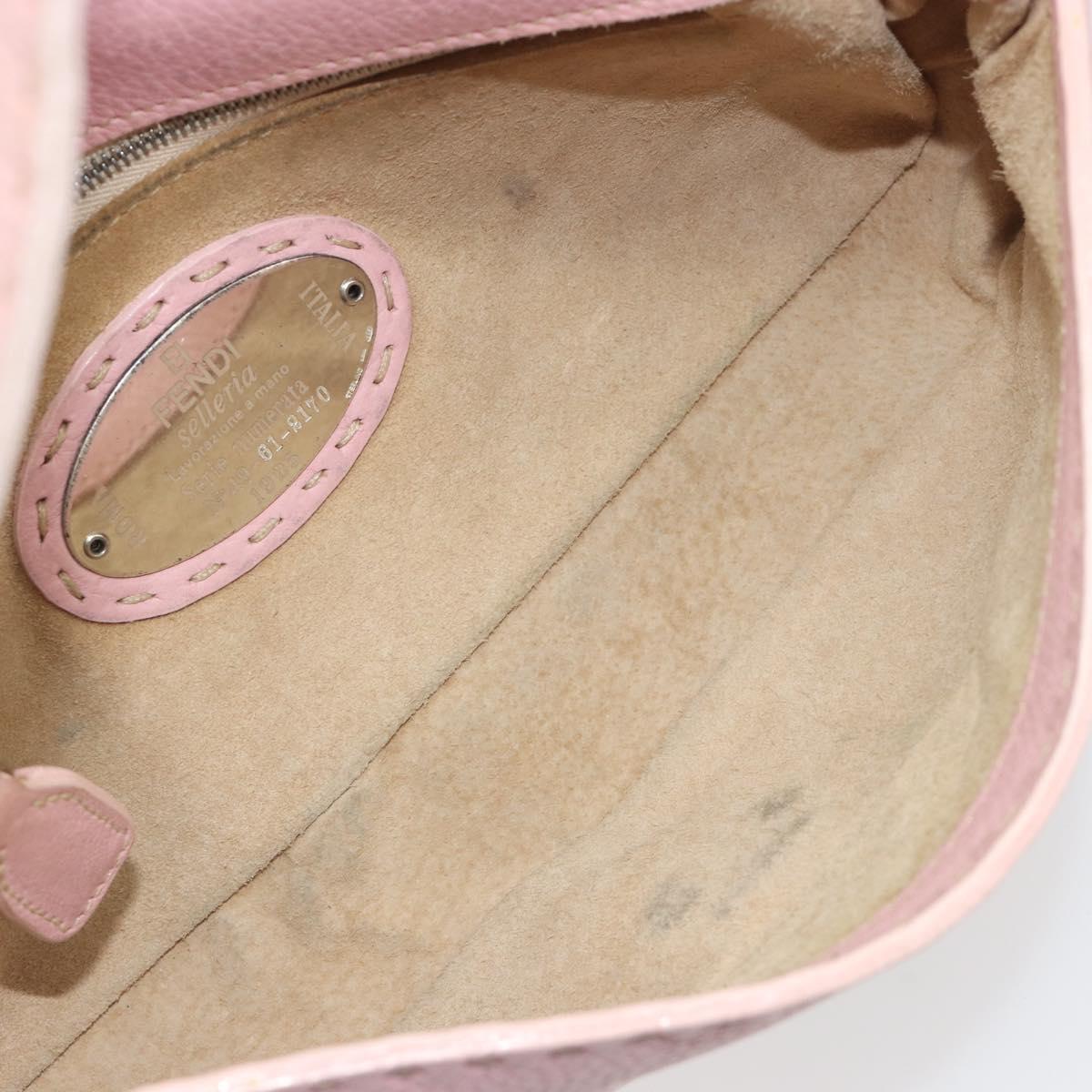 FENDI Celeria Mamma Baguette Shoulder Bag Leather Pink Silver Auth yk20675M