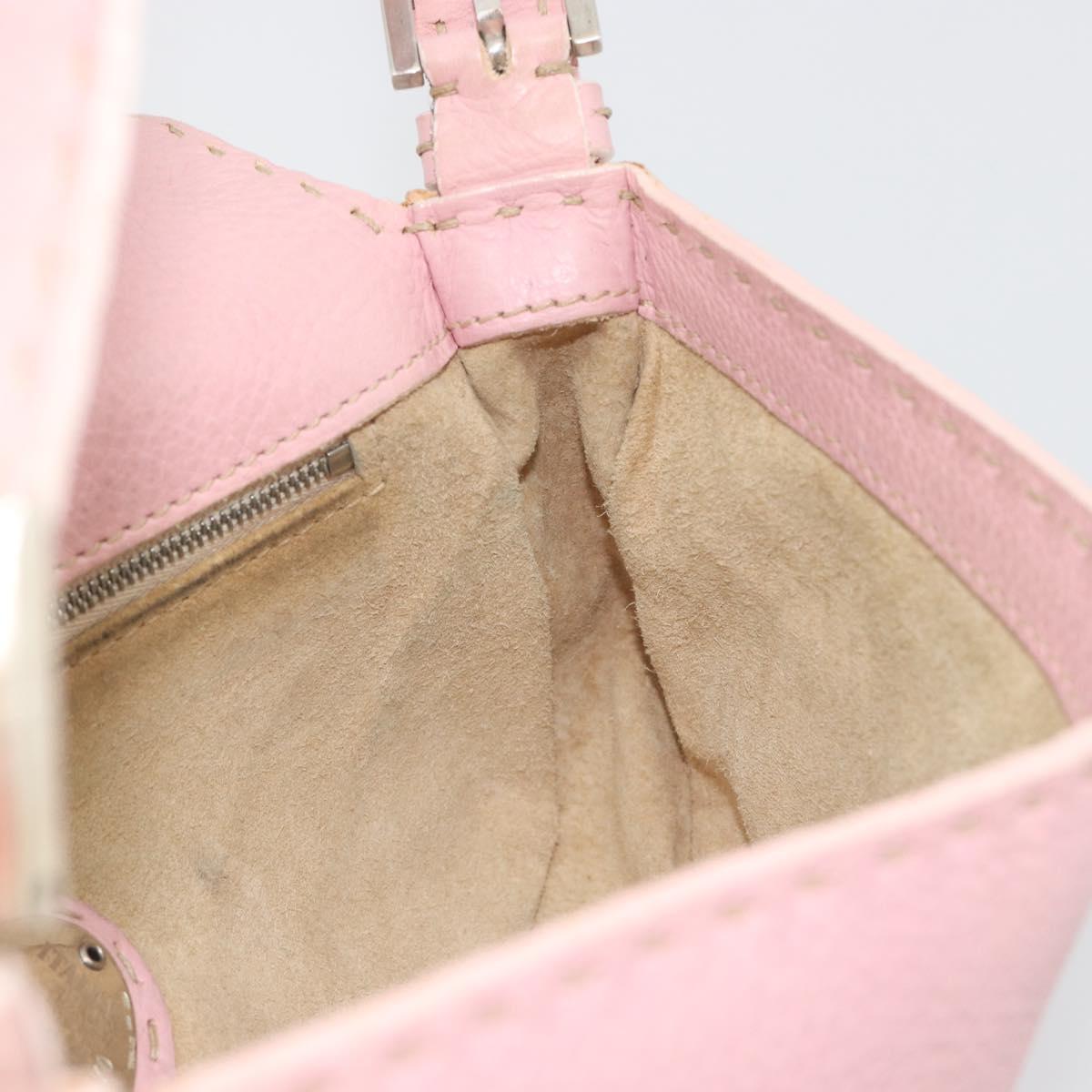 FENDI Celeria Mamma Baguette Shoulder Bag Leather Pink Silver Auth yk20675M