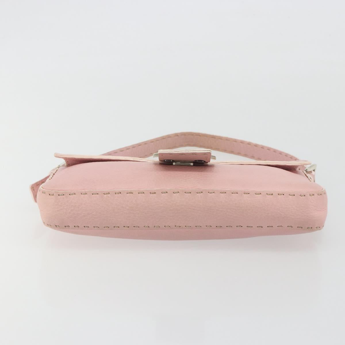 FENDI Celeria Mamma Baguette Shoulder Bag Leather Pink Silver Auth yk20675M