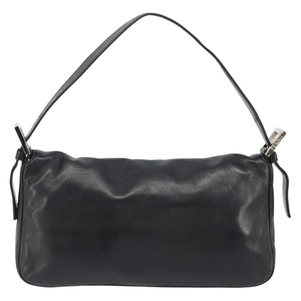 FENDI Mamma Baguette Shoulder Bag Leather Black Silver Auth yk20676SAM