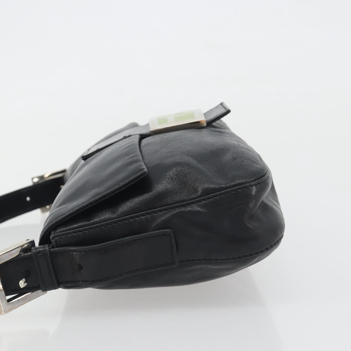 FENDI Mamma Baguette Shoulder Bag Leather Black Silver Auth yk20676SAM