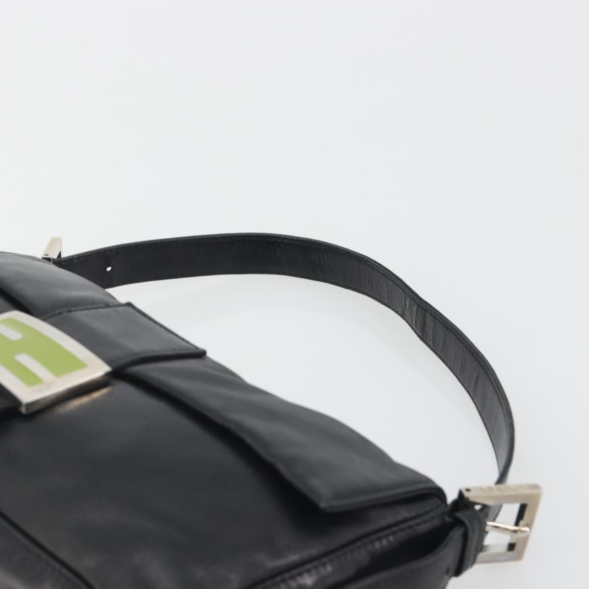 FENDI Mamma Baguette Shoulder Bag Leather Black Silver Auth yk20676SAM