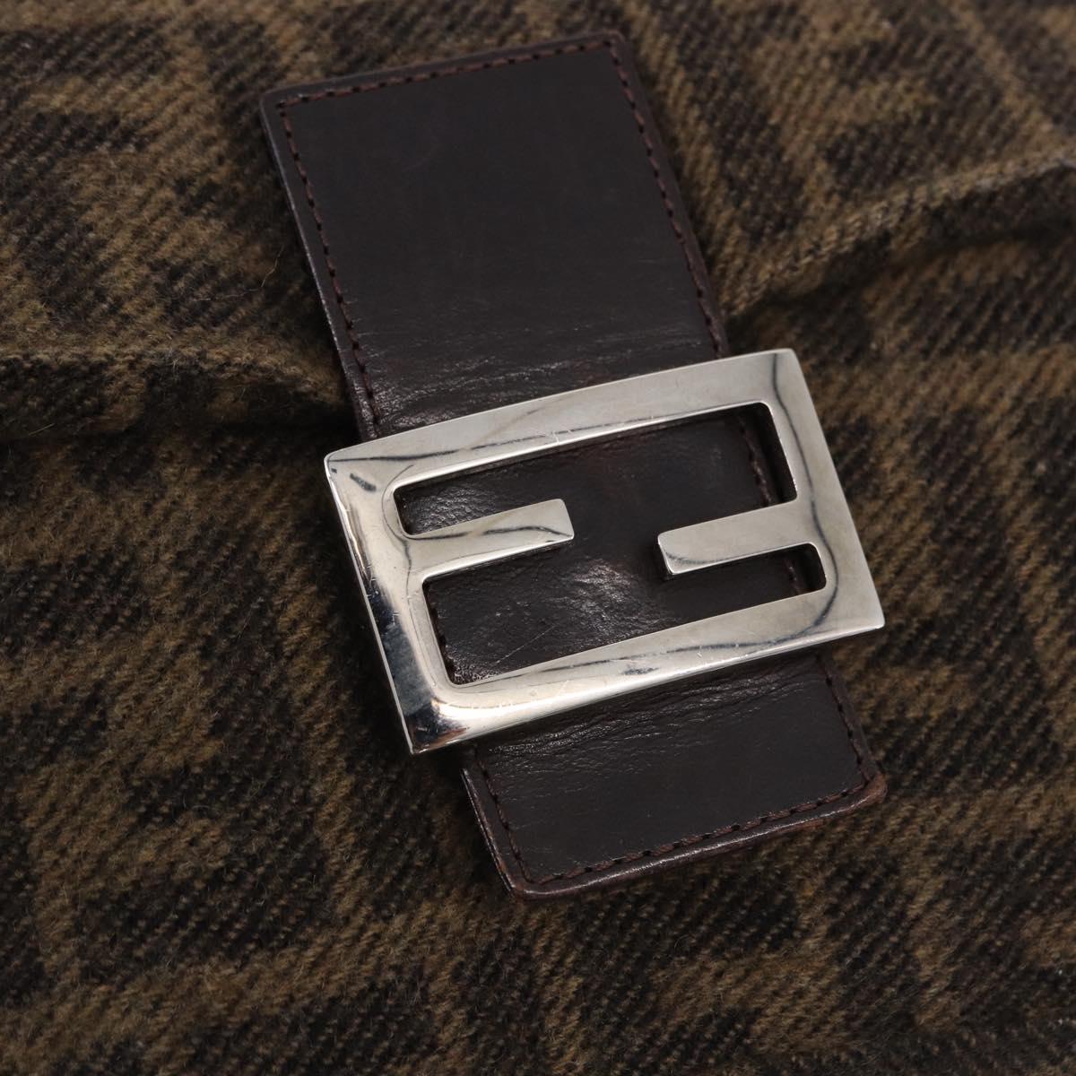 FENDI Zucca Mamma Baguette Shoulder Bag Wool Brown Silver Auth yk20677SAM