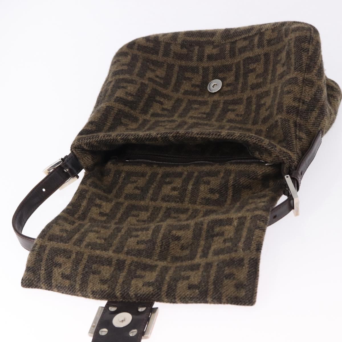 FENDI Zucca Mamma Baguette Shoulder Bag Wool Brown Silver Auth yk20677SAM