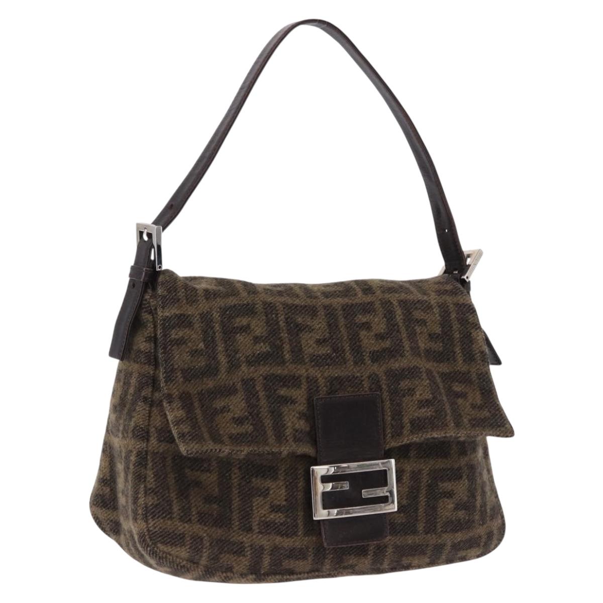FENDI Zucca Mamma Baguette Shoulder Bag Wool Brown Silver Auth yk20677SAM