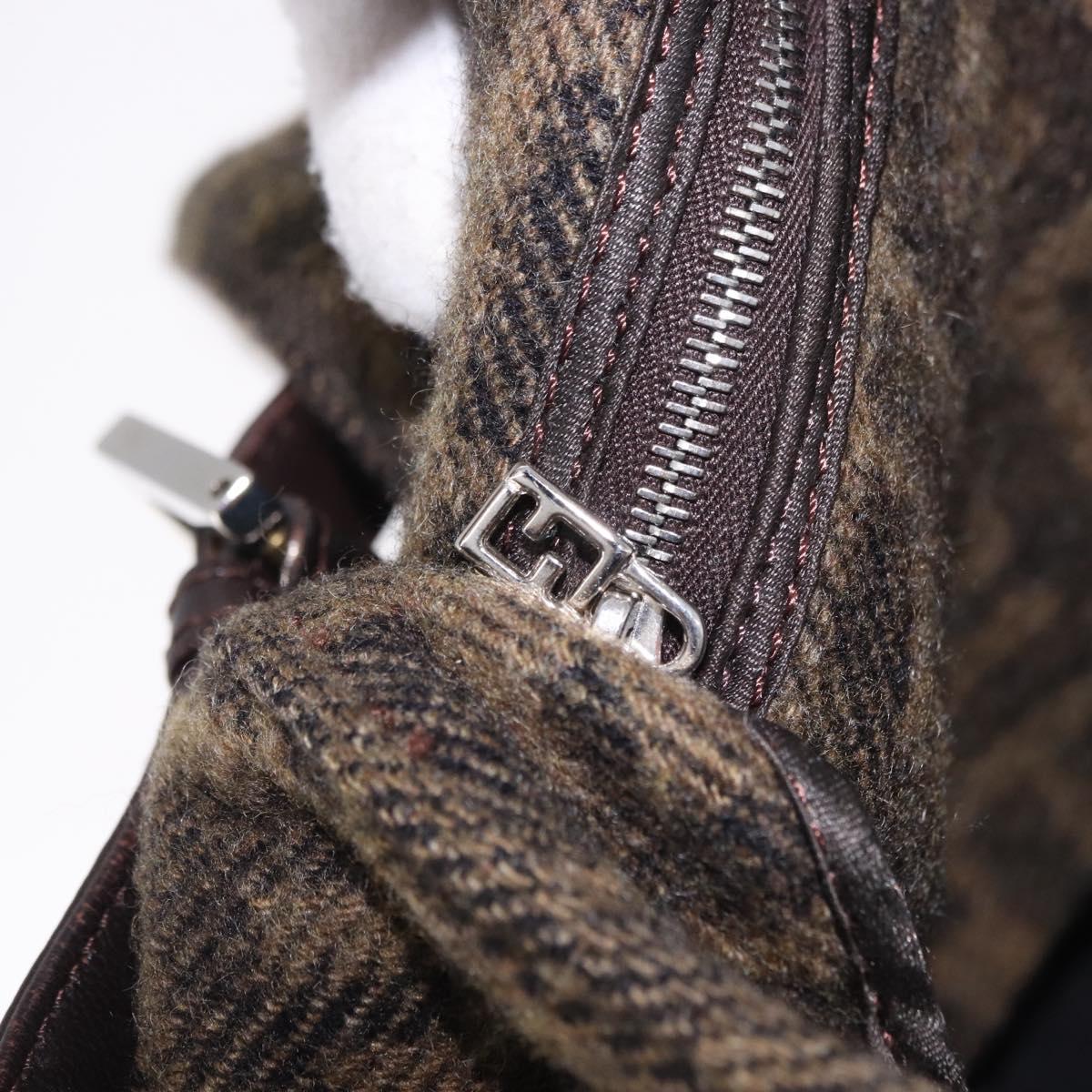 FENDI Zucca Mamma Baguette Shoulder Bag Wool Brown Silver Auth yk20677SAM