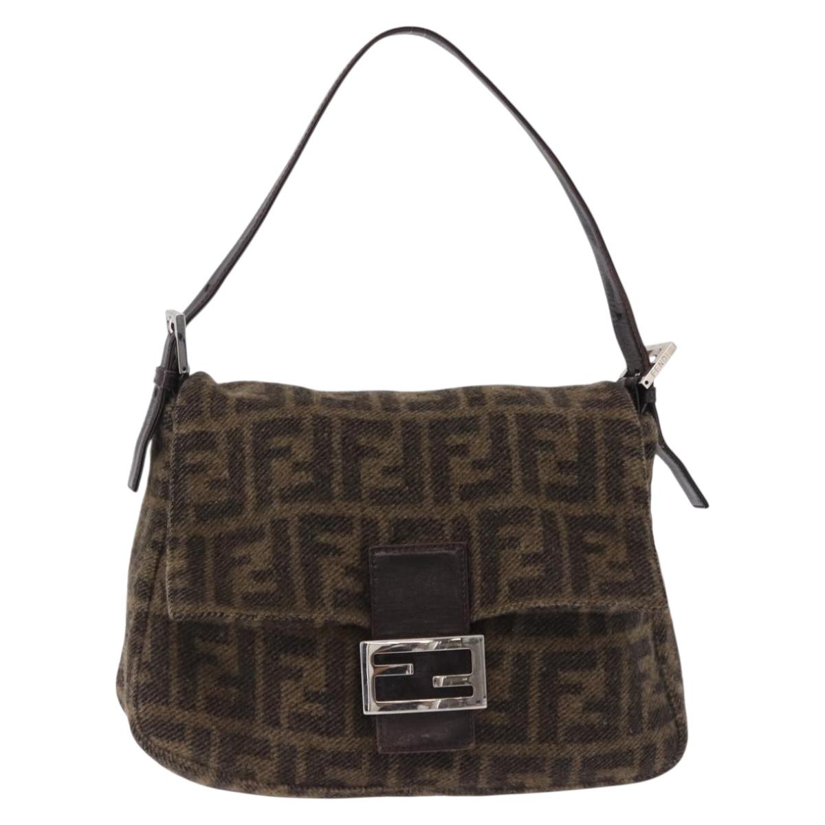 FENDI Zucca Mamma Baguette Shoulder Bag Wool Brown Silver Auth yk20677SAM