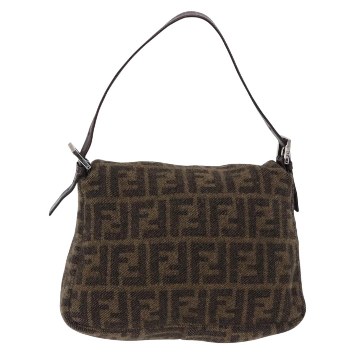 FENDI Zucca Mamma Baguette Shoulder Bag Wool Brown Silver Auth yk20677SAM