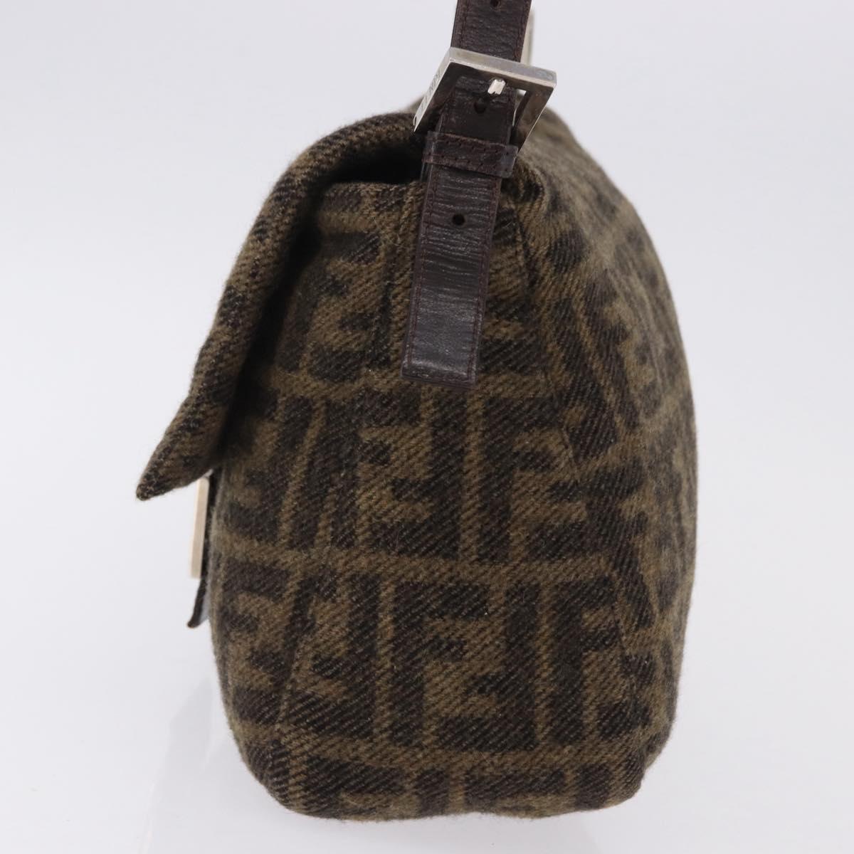 FENDI Zucca Mamma Baguette Shoulder Bag Wool Brown Silver Auth yk20677SAM