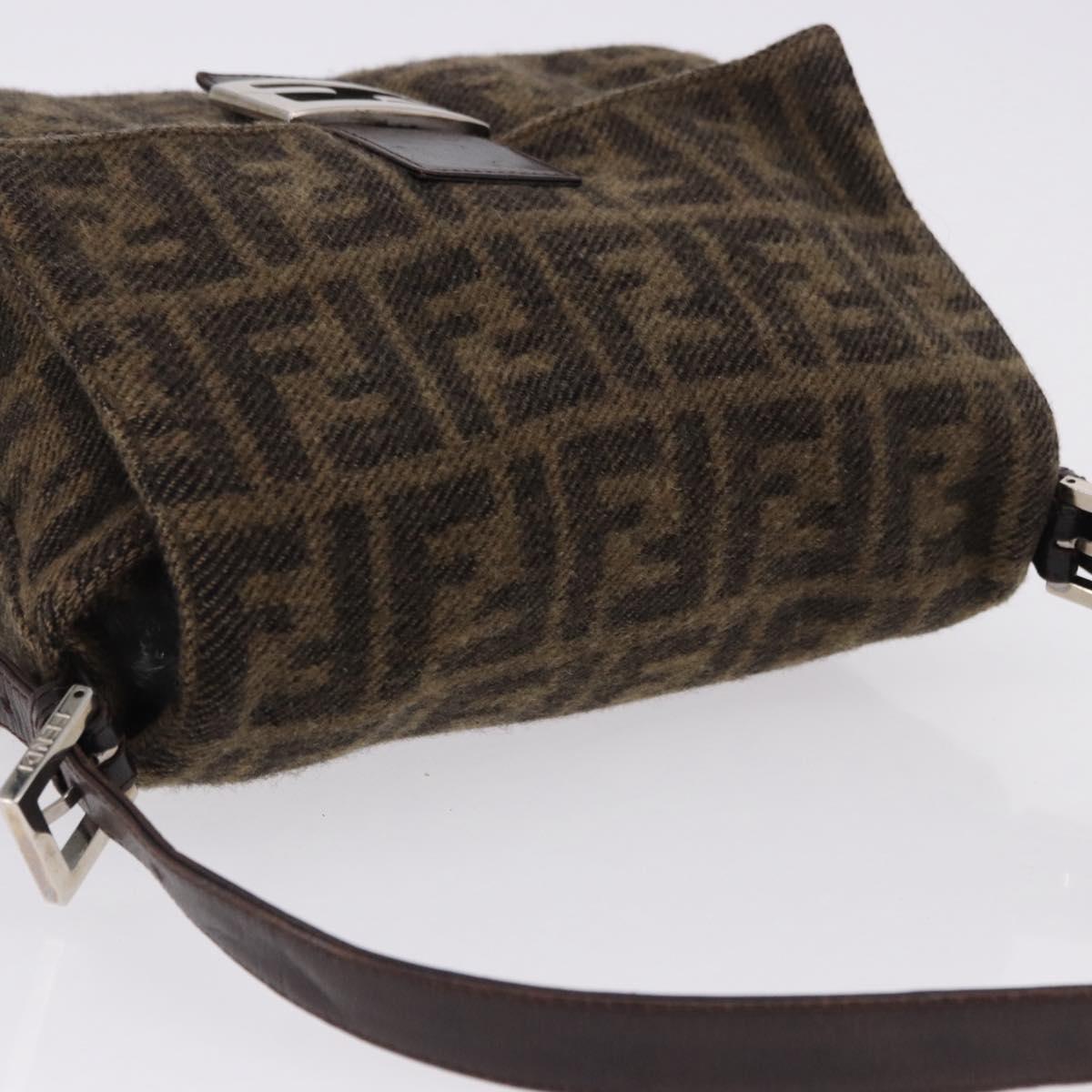 FENDI Zucca Mamma Baguette Shoulder Bag Wool Brown Silver Auth yk20677SAM