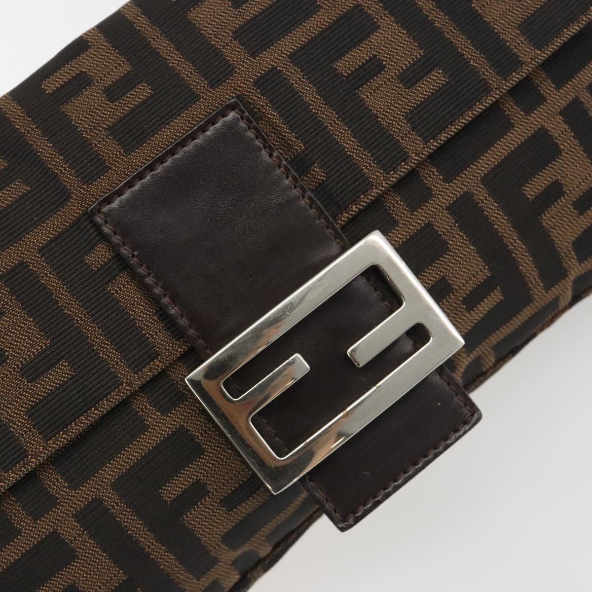 FENDI Zucca Canvas Mamma Baguette Shoulder Bag Brown Silver Auth yk20678SAM