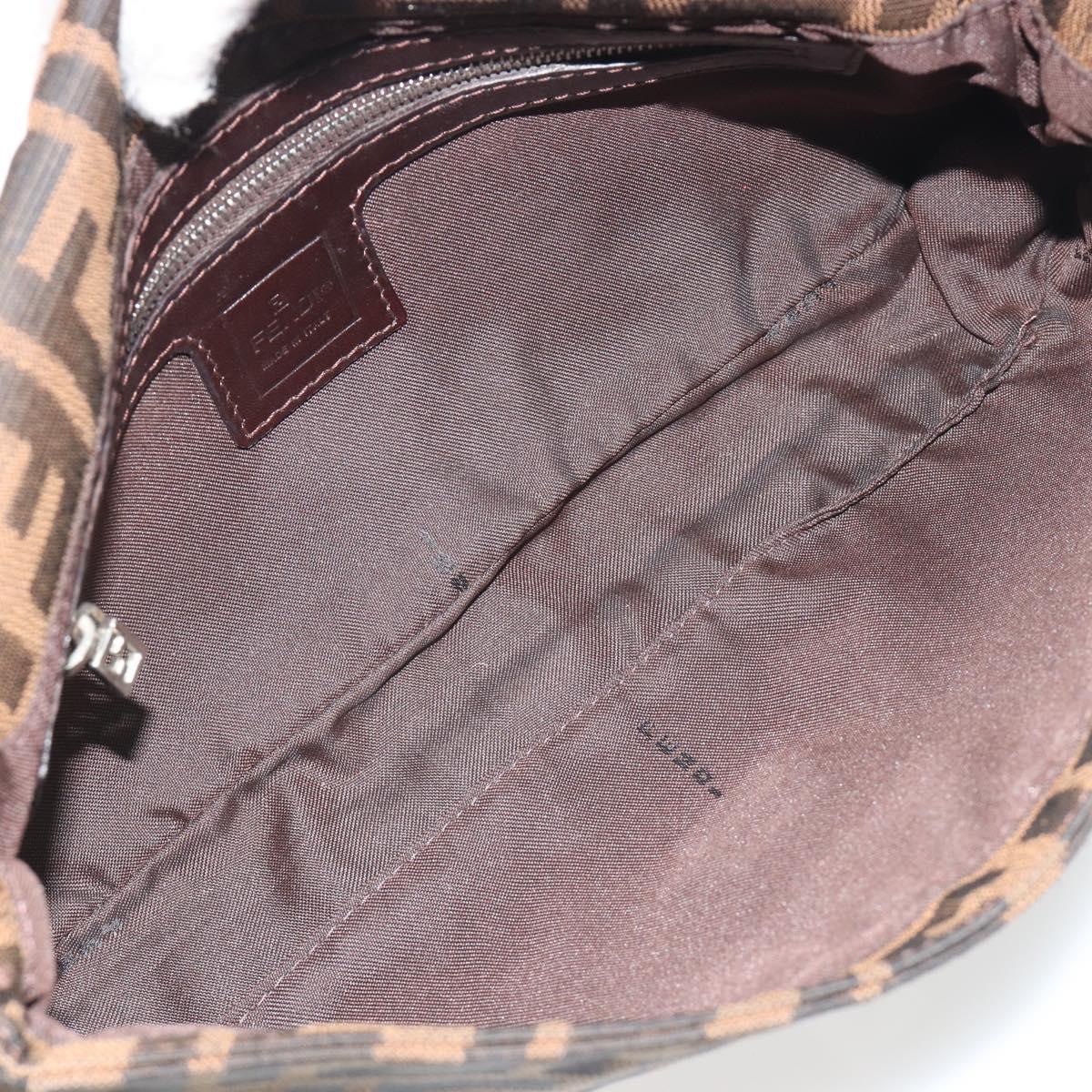 FENDI Zucca Canvas Mamma Baguette Shoulder Bag Brown Silver Auth yk20678SAM