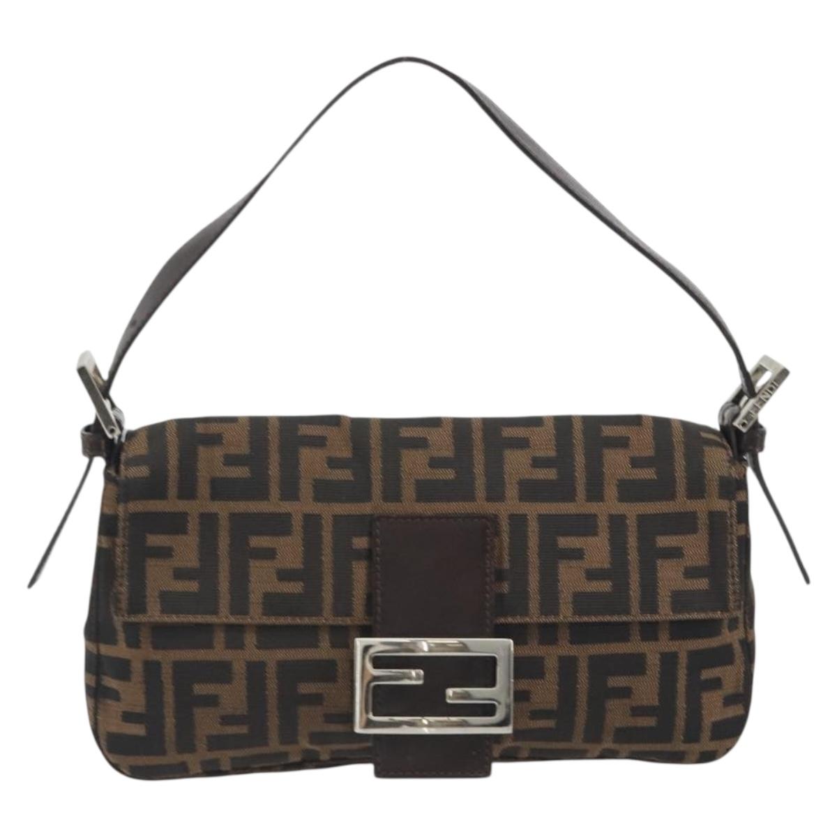 FENDI Zucca Canvas Mamma Baguette Shoulder Bag Brown Silver Auth yk20678SAM