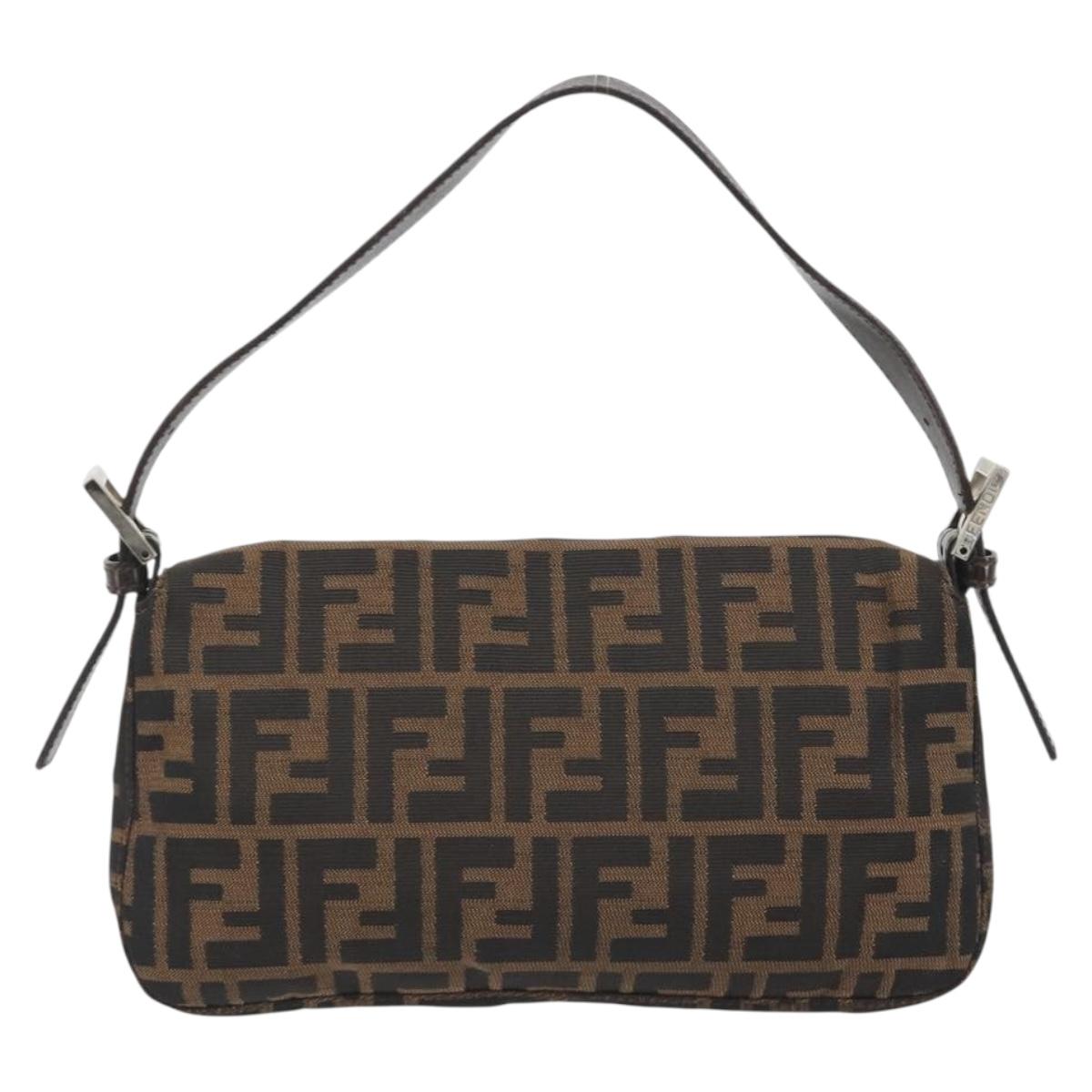 FENDI Zucca Canvas Mamma Baguette Shoulder Bag Brown Silver Auth yk20678SAM