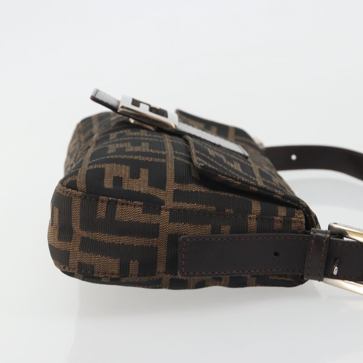 FENDI Zucca Canvas Mamma Baguette Shoulder Bag Brown Silver Auth yk20678SAM