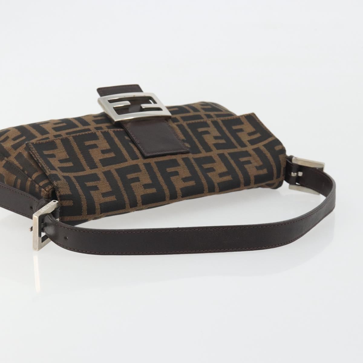 FENDI Zucca Canvas Mamma Baguette Shoulder Bag Brown Silver Auth yk20678SAM