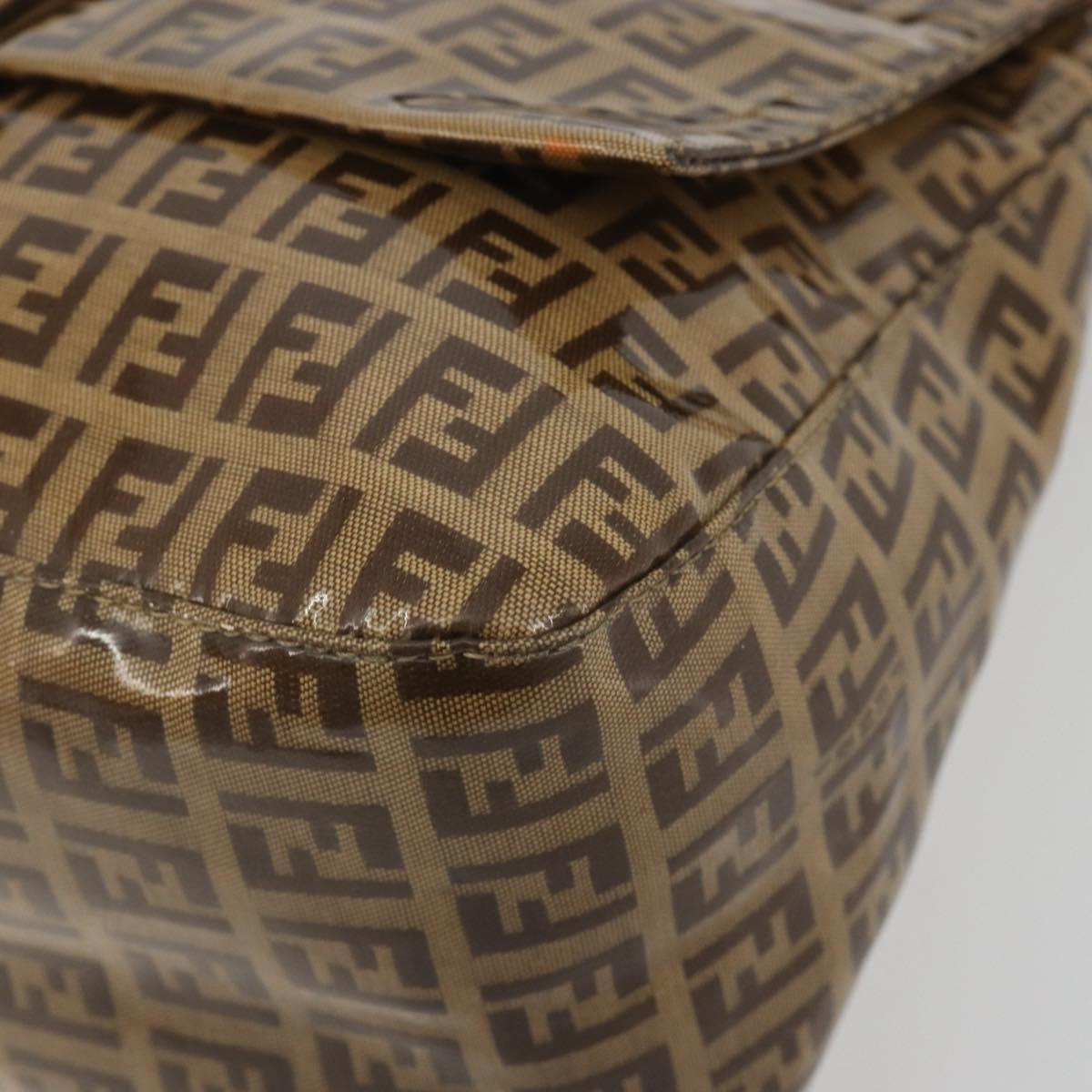 FENDI Zucchino Mamma Baguette Shoulder Bag Patent Beige Gold Tone Auth yk20679A