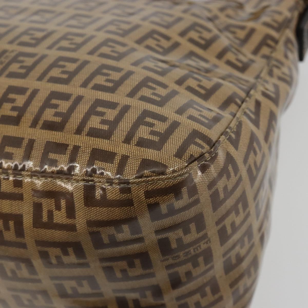 FENDI Zucchino Mamma Baguette Shoulder Bag Patent Beige Gold Tone Auth yk20679A