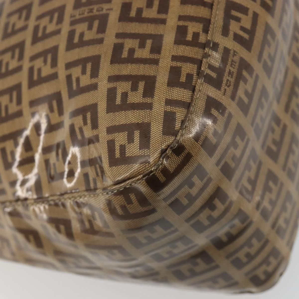 FENDI Zucchino Mamma Baguette Shoulder Bag Patent Beige Gold Tone Auth yk20679A