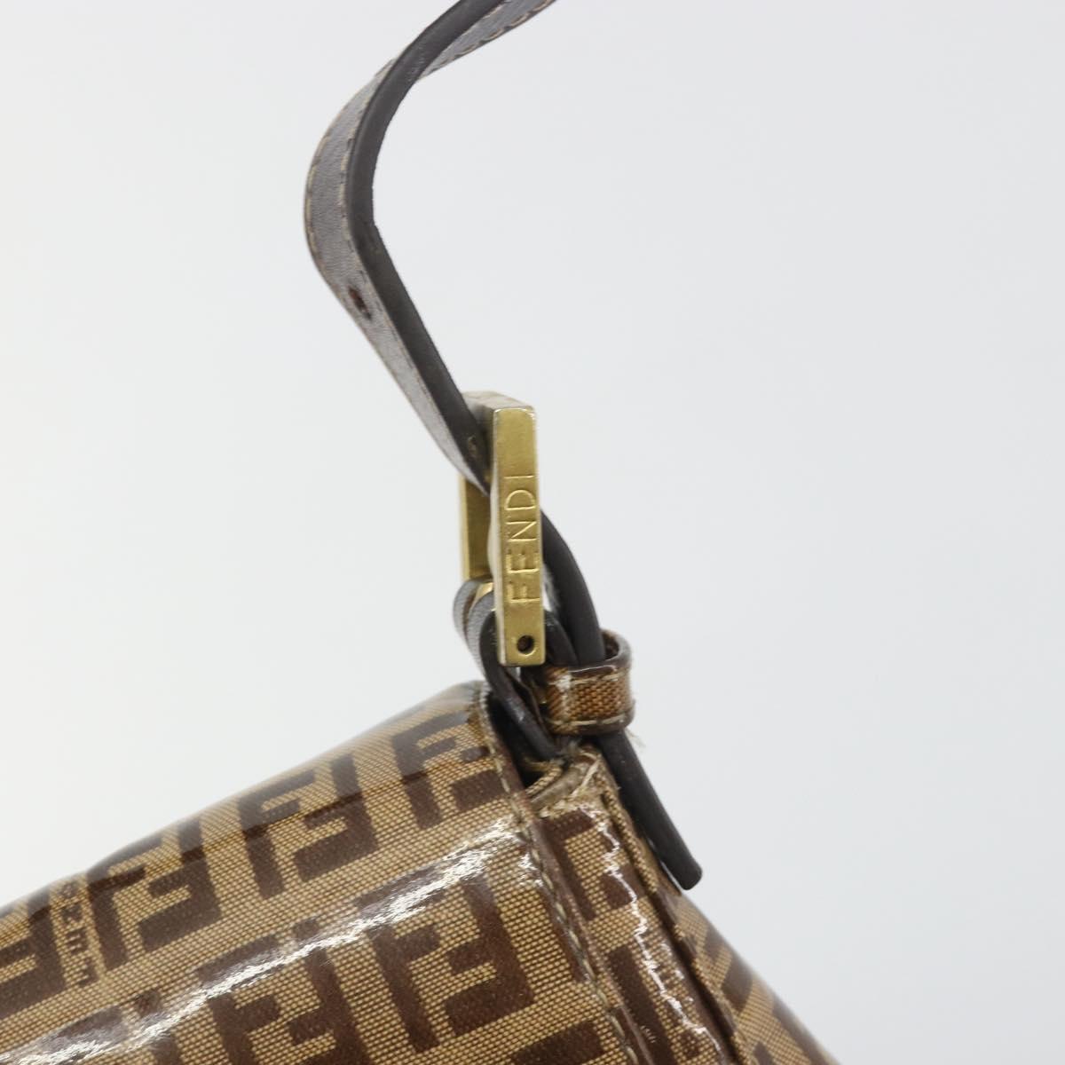 FENDI Zucchino Mamma Baguette Shoulder Bag Patent Beige Gold Tone Auth yk20679A