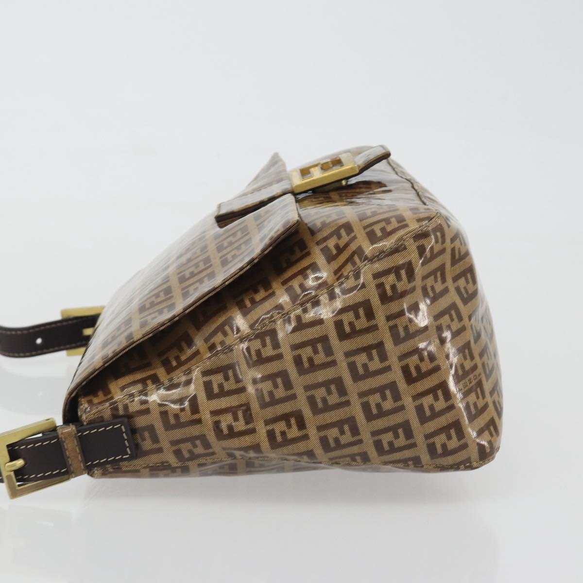 FENDI Zucchino Mamma Baguette Shoulder Bag Patent Beige Gold Tone Auth yk20679A
