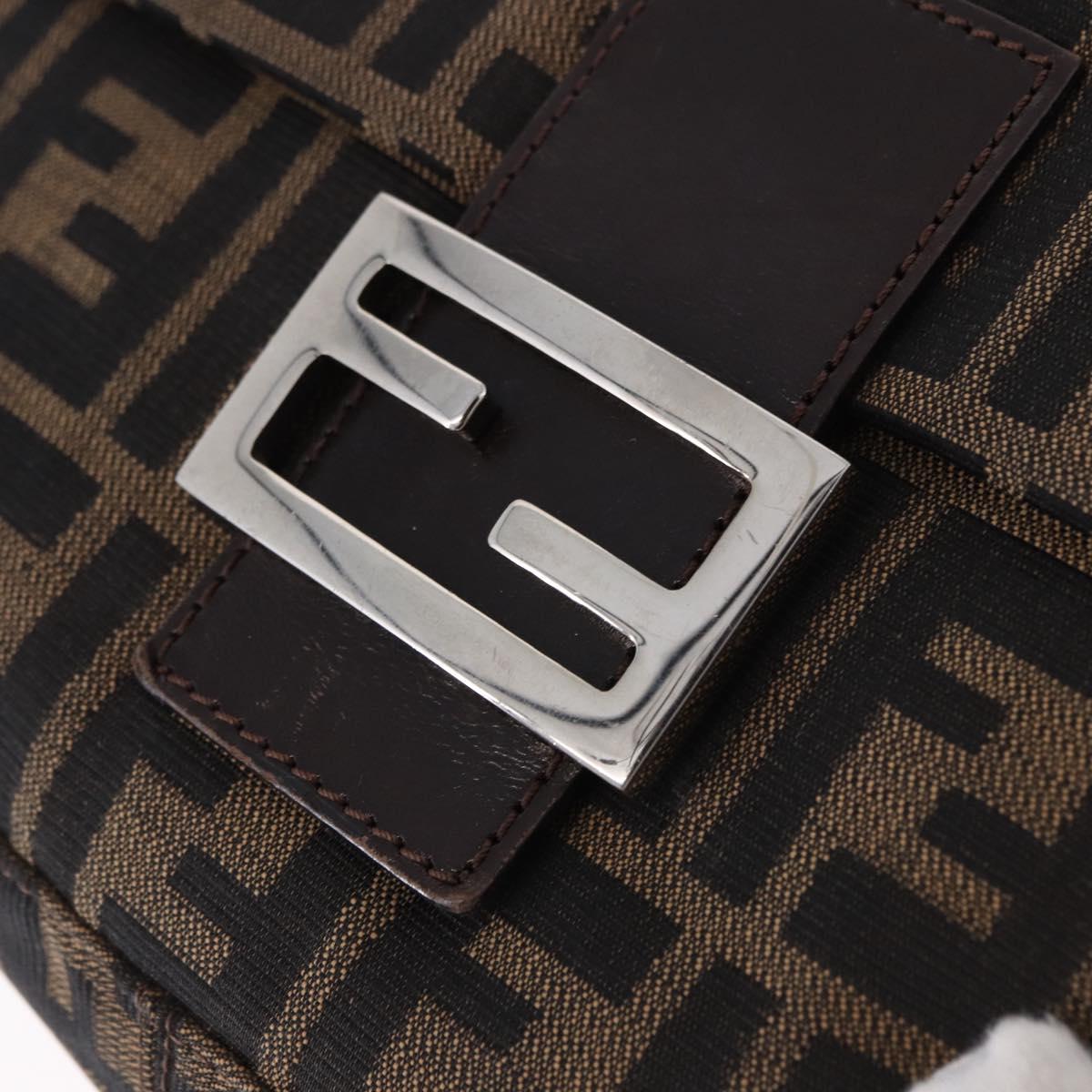 FENDI Zucca Canvas Mamma Baguette Shoulder Bag Brown Silver Auth yk20680SAM