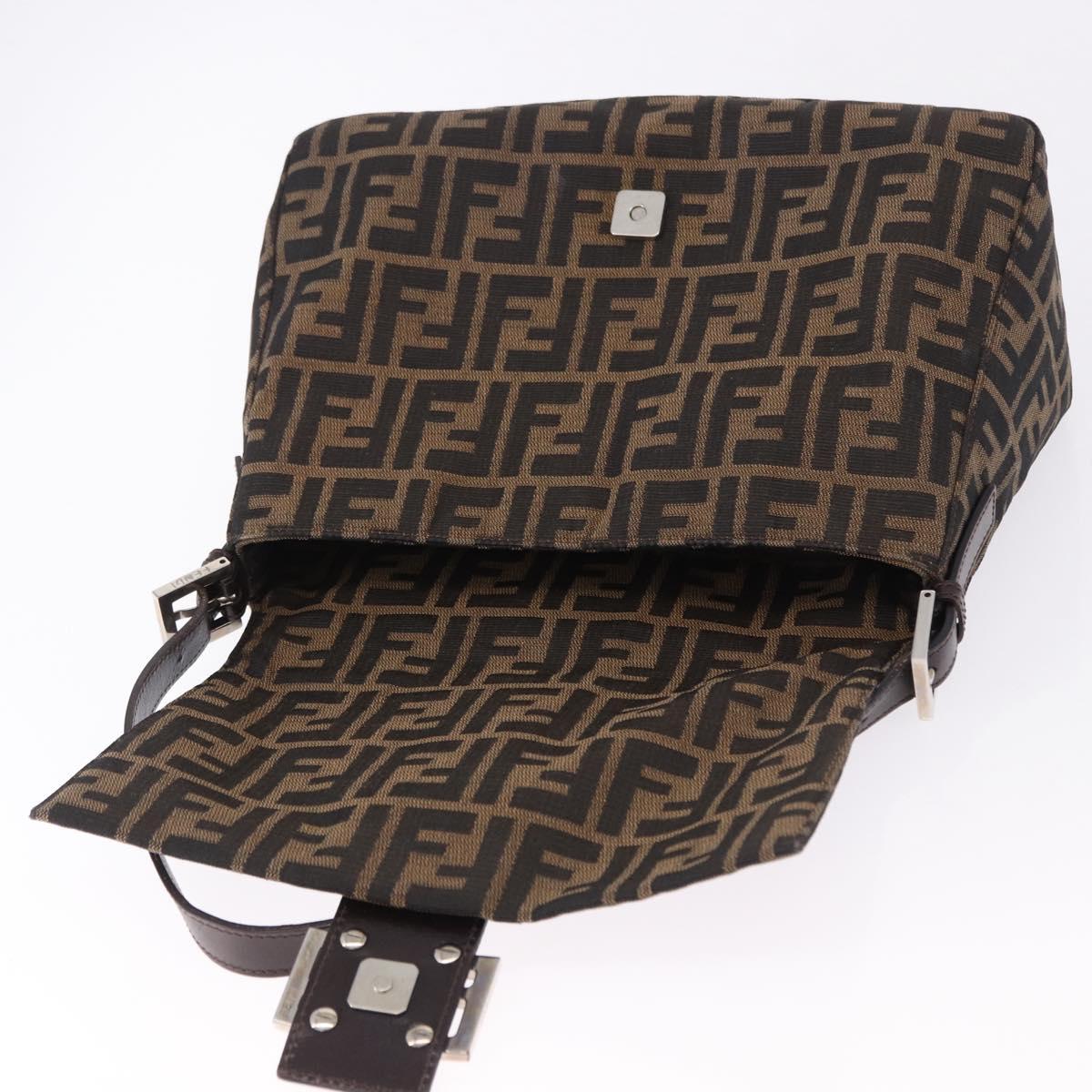 FENDI Zucca Canvas Mamma Baguette Shoulder Bag Brown Silver Auth yk20680SAM