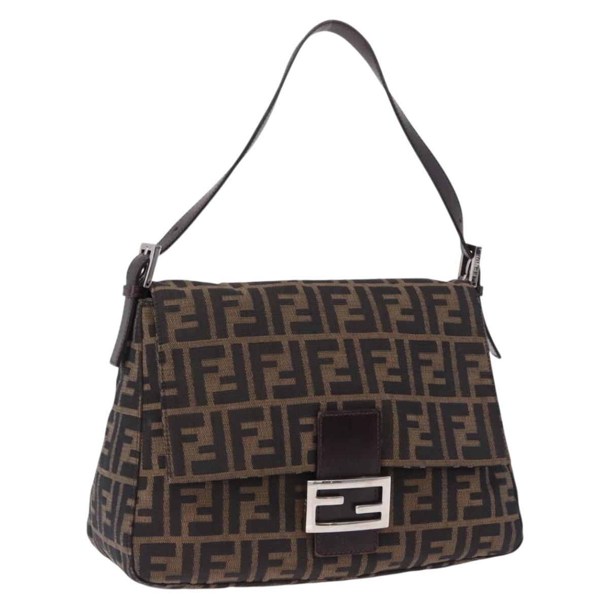 FENDI Zucca Canvas Mamma Baguette Shoulder Bag Brown Silver Auth yk20680SAM