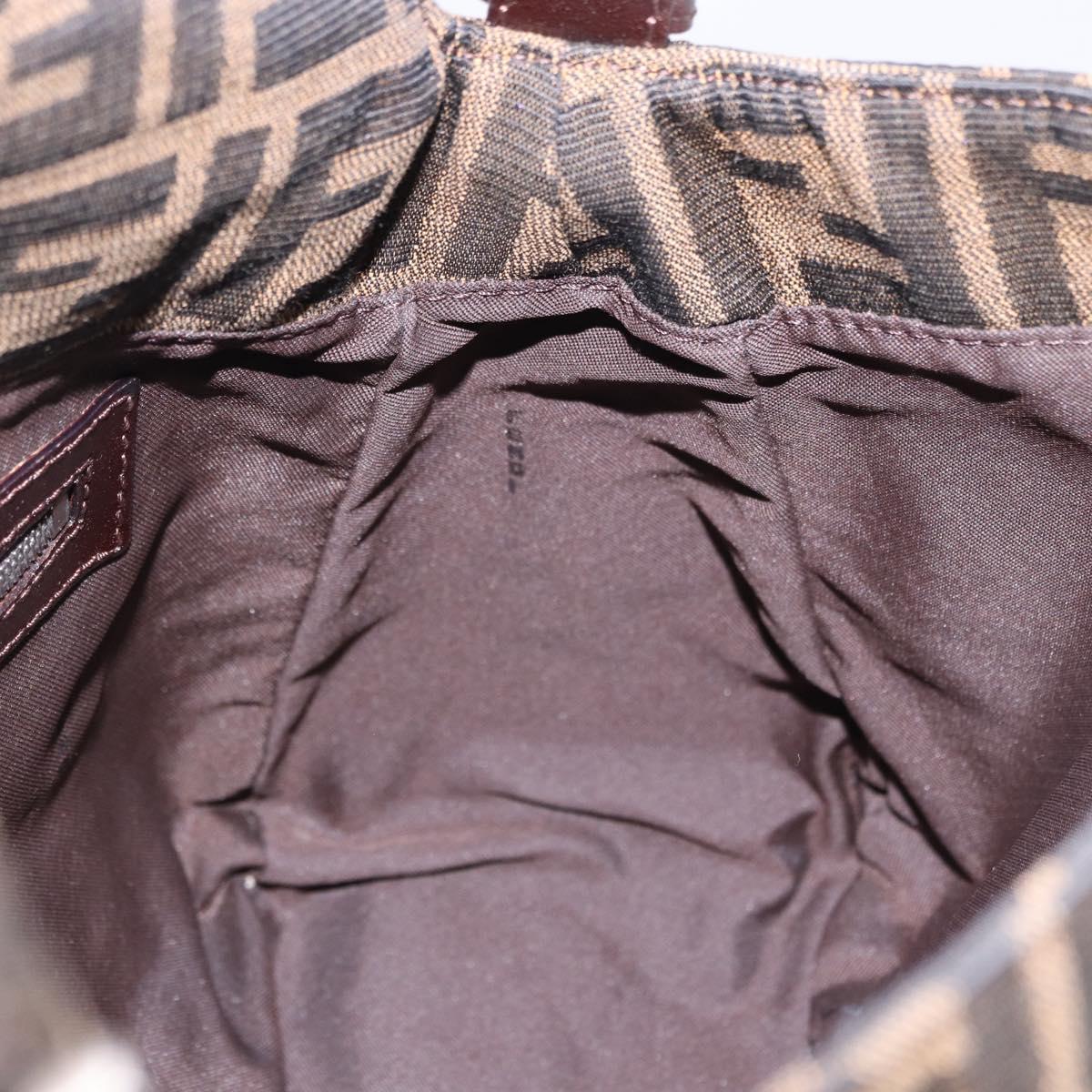 FENDI Zucca Canvas Mamma Baguette Shoulder Bag Brown Silver Auth yk20680SAM