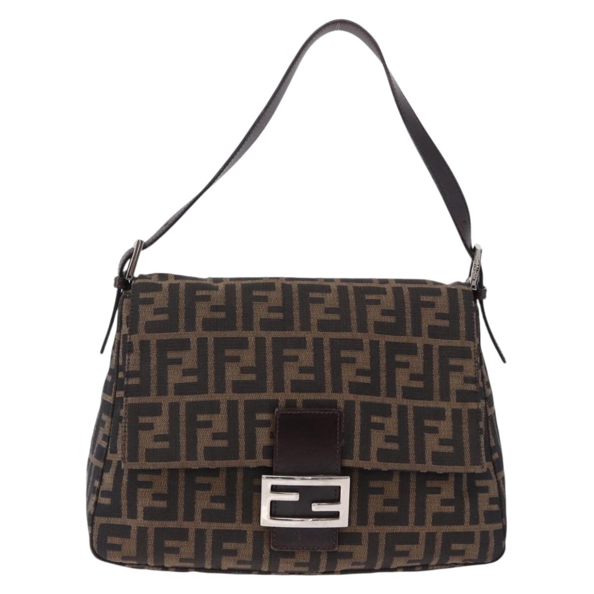 FENDI Zucca Canvas Mamma Baguette Shoulder Bag Brown Silver Auth yk20680SAM