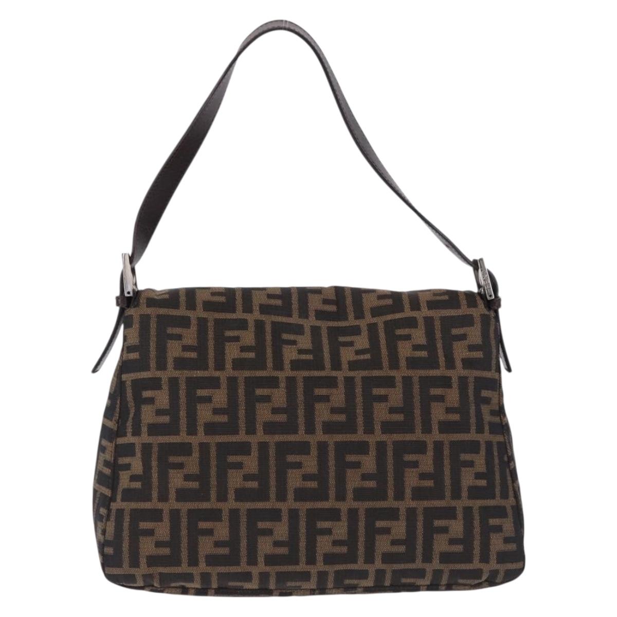 FENDI Zucca Canvas Mamma Baguette Shoulder Bag Brown Silver Auth yk20680SAM