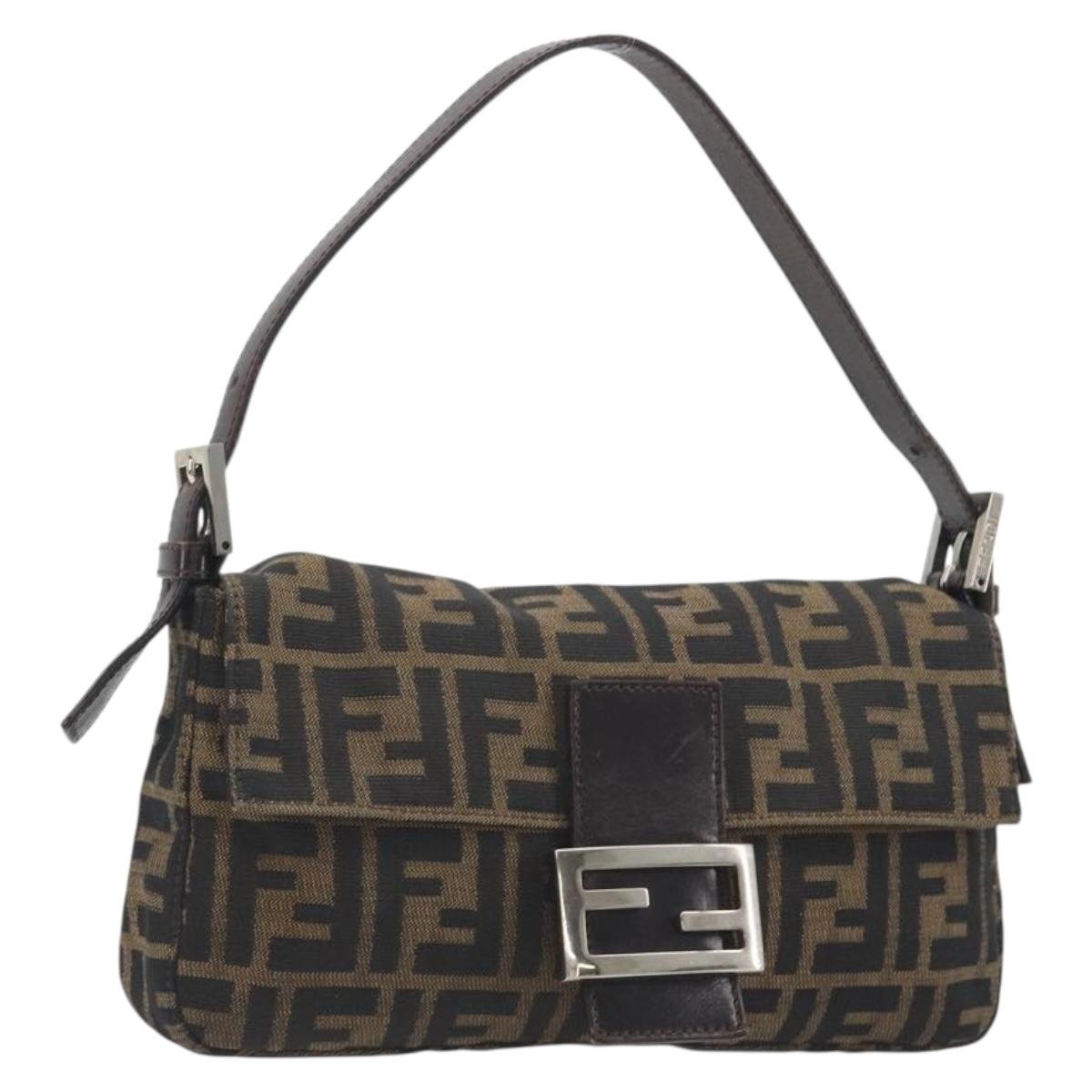 FENDI Zucca Canvas Mamma Baguette Shoulder Bag Brown Silver Auth yk20681SAM