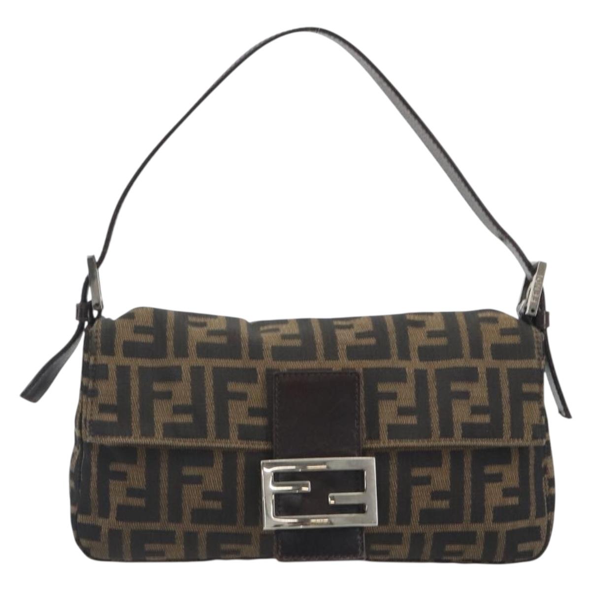 FENDI Zucca Canvas Mamma Baguette Shoulder Bag Brown Silver Auth yk20681SAM