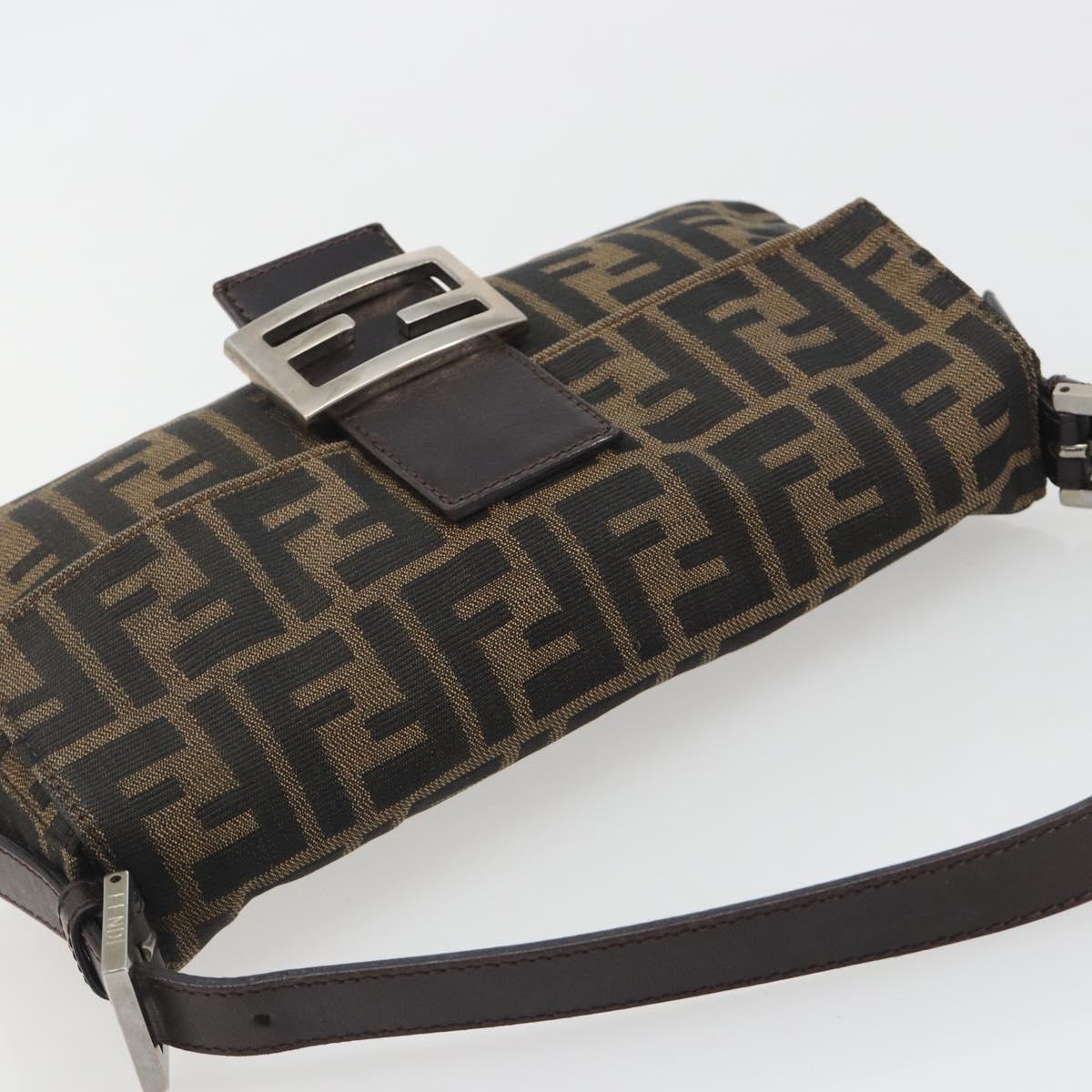 FENDI Zucca Canvas Mamma Baguette Shoulder Bag Brown Silver Auth yk20681SAM