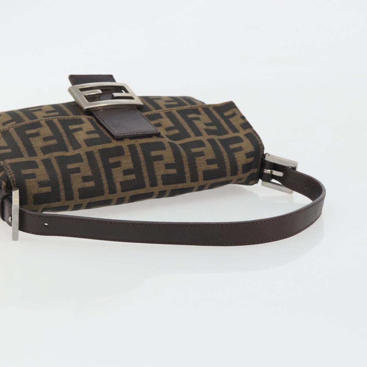 FENDI Zucca Canvas Mamma Baguette Shoulder Bag Brown Silver Auth yk20681SAM