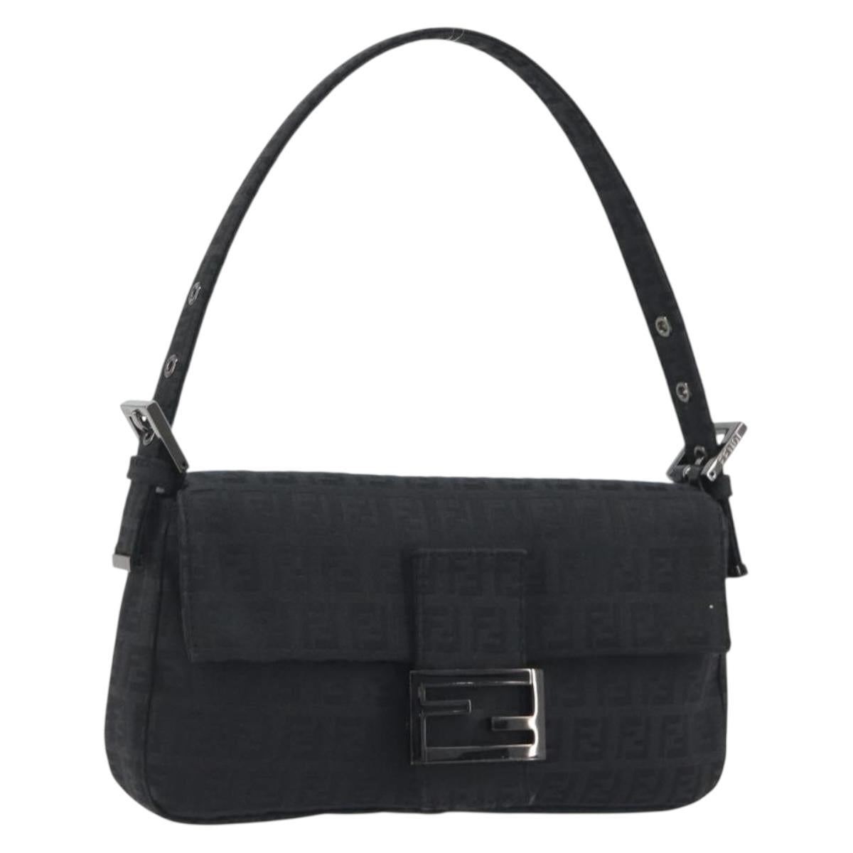 FENDI Zucchino Canvas Mamma Baguette Shoulder Bag Black 8BR000 Auth yk20682SAM