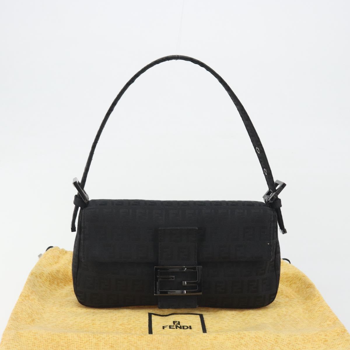 FENDI Zucchino Canvas Mamma Baguette Shoulder Bag Black 8BR000 Auth yk20682SAM